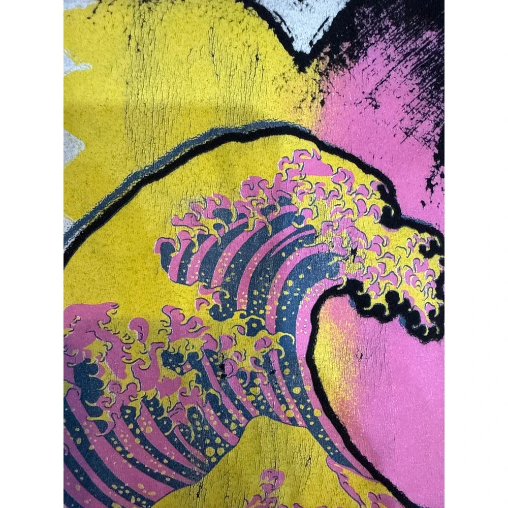 Fresh Laundry Tokyo Savage Graphic Tee Black Pink Yellow Great Wave Mens Medium - Picture 5 of 5